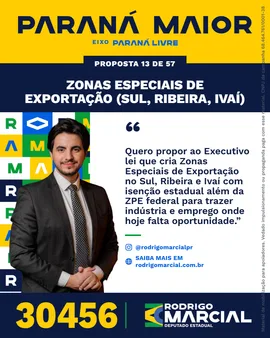 Prévia da arte "Faixa dourada" da proposta Zonas Especiais de Exportação (Sul, Ribeira, Ivaí)